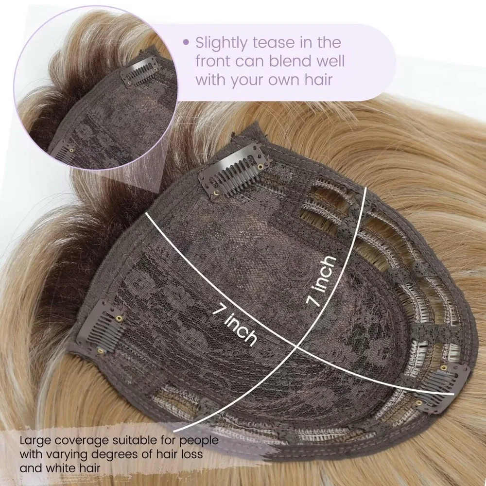 Short Bob Hair Topper with Bangs – Ombre Dark Blonde Synthetic Clip in